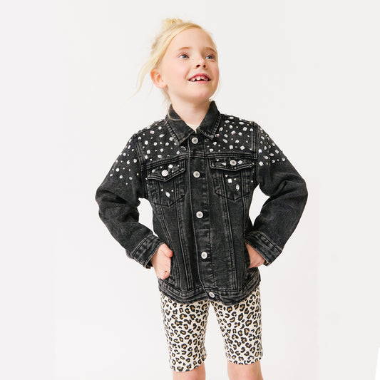 Black Wash Crystal & Stud Denim Jacket - SHIPS THE NEXT DAY!