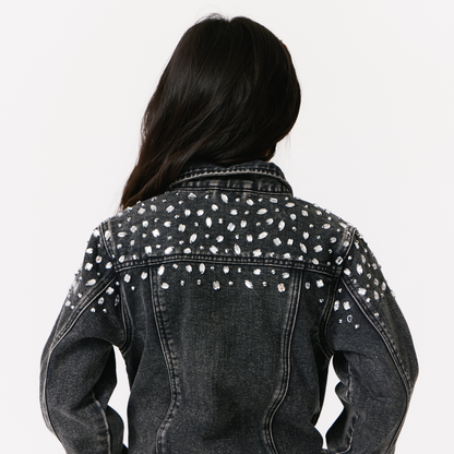 Black Wash Crystal & Stud Denim Jacket - SHIPS THE NEXT DAY!