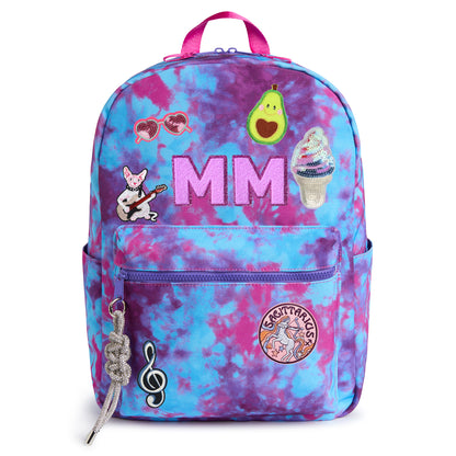Personalized Purple Tie Dye Patched Kids Backpack, Large