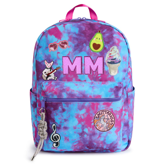 Personalized Purple Tie Dye Patched Kids Backpack, Large
