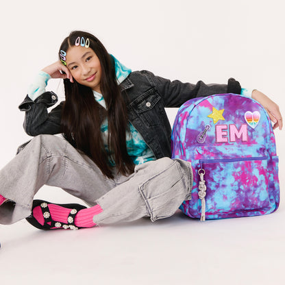 Personalized Purple Tie Dye Patched Kids Backpack, Large