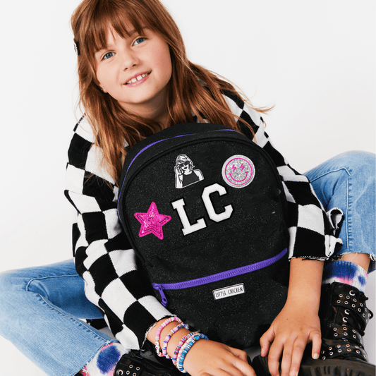 Customizable Backpack - Black Glitter With Patches