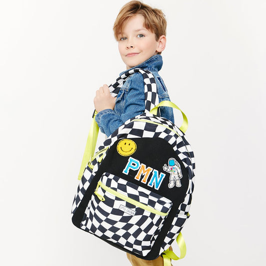 Customizable Backpack - Black & White Checkered With Patches