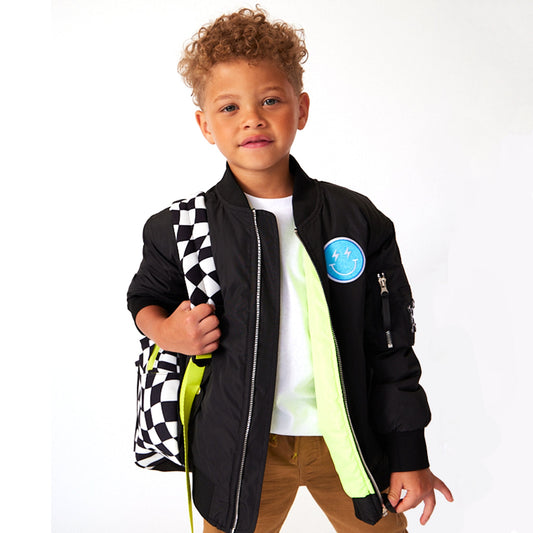 Customizable Nylon Bomber Jacket - BLACK