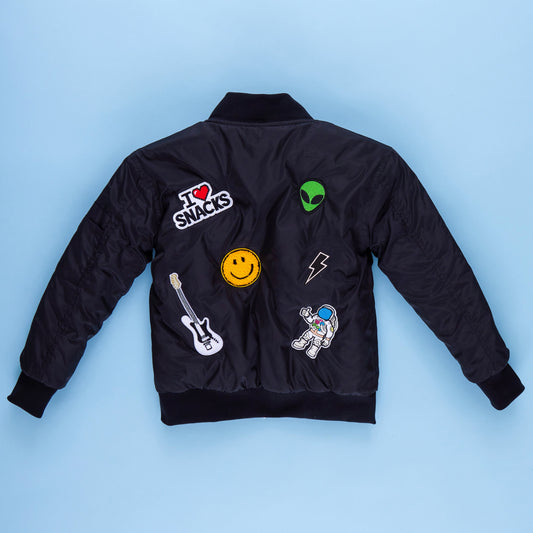 Customizable Nylon Bomber Jacket - BLACK