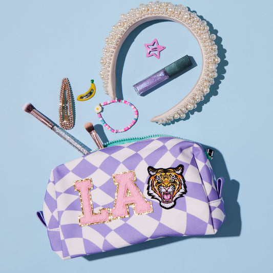 Customizable Pencil Pouch - Lilac Checker