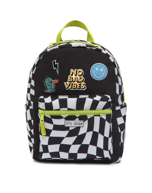 Customizable Preschool Backpack,  Black White Checkered With Patches