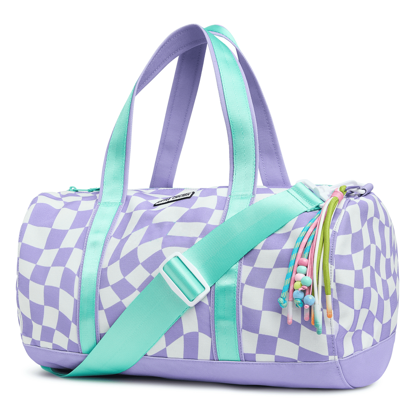 customizable Checkered duffel bag with pastel colors on a white background