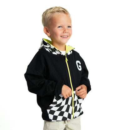 Customizable  Zip Hoodie - Black Checker