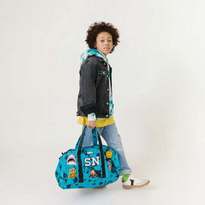 Customizable Blue Tie Dye Kids Duffle Bag – Personalized Travel & Sleepover Bag