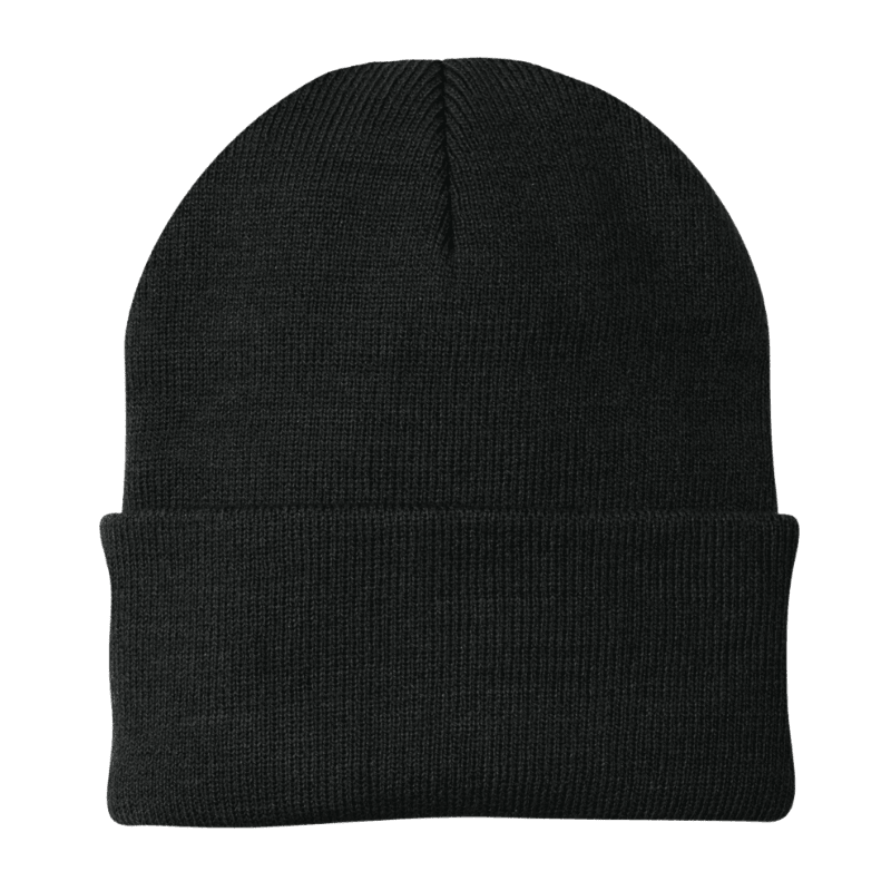 Black kids knit beanie on a white background