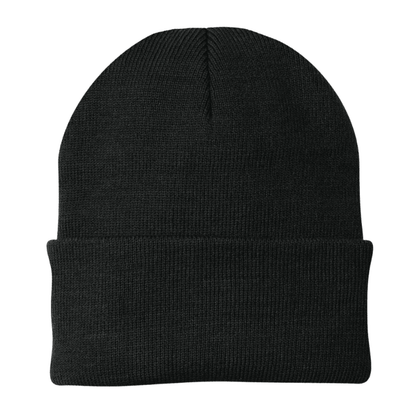 Black kids knit beanie on a white background