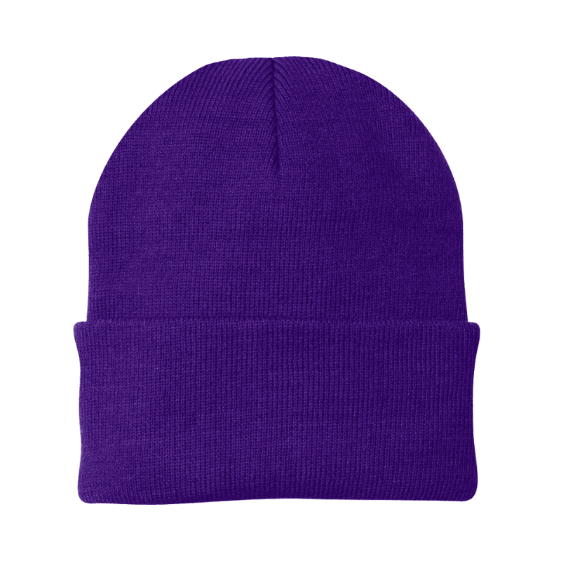 Purple beanie on a white background