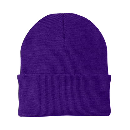 Purple beanie on a white background