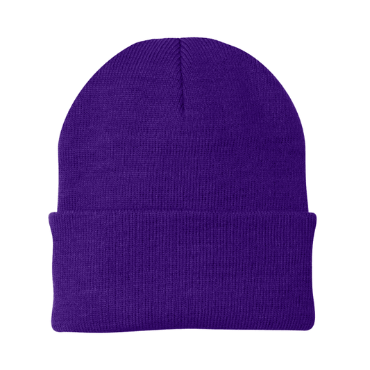 Purple beanie on a white background