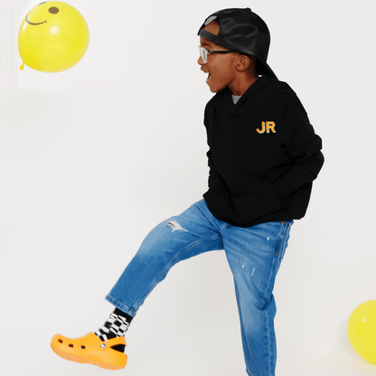 EMBROIDERED INITIAL HOODIE SWEATSHIRT - BLACK