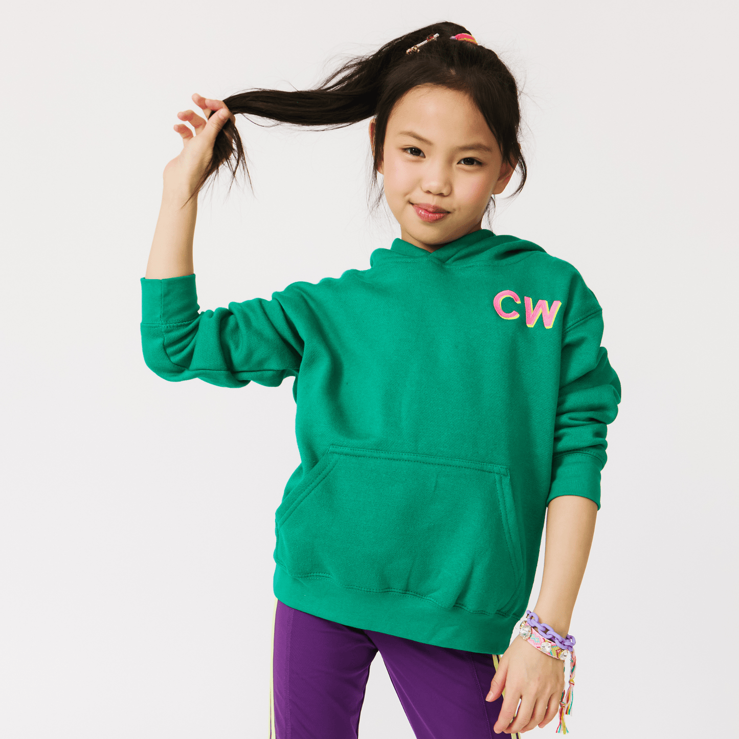 EMBROIDERED INITIAL HOODIE SWEATSHIRT- GREEN