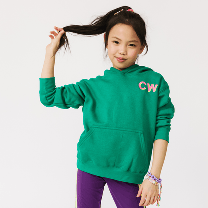 EMBROIDERED INITIAL HOODIE SWEATSHIRT- GREEN