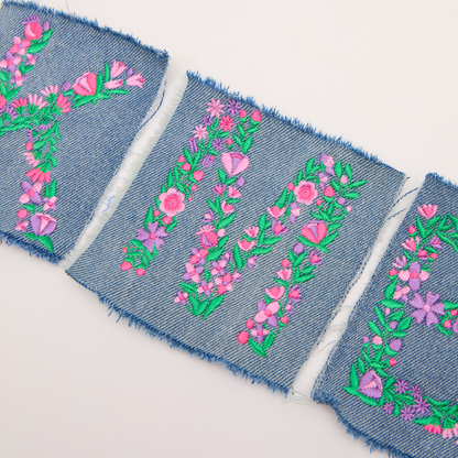 Girls Denim Monogram Floral Hat