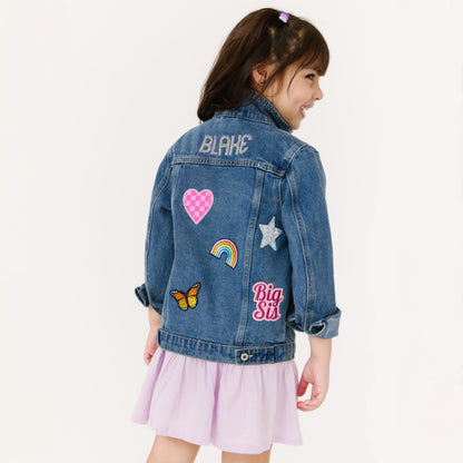 Personalized Kids Denim Jacket – Embroidered Name, Dark Wash
