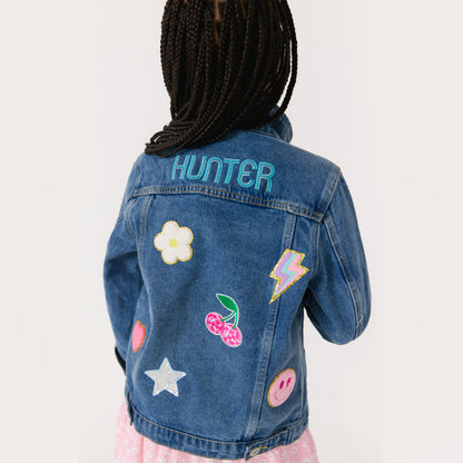 Personalized Kids Denim Jacket – Embroidered Name, Dark Wash