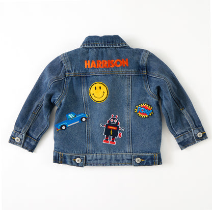 Personalized Baby Denim Jacket – Embroidered Name, Dark Wash