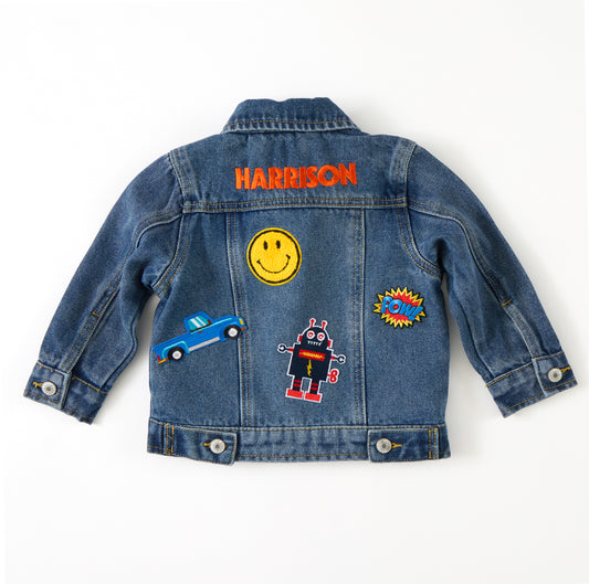 Personalized Baby Denim Jacket – Embroidered Name, Dark Wash
