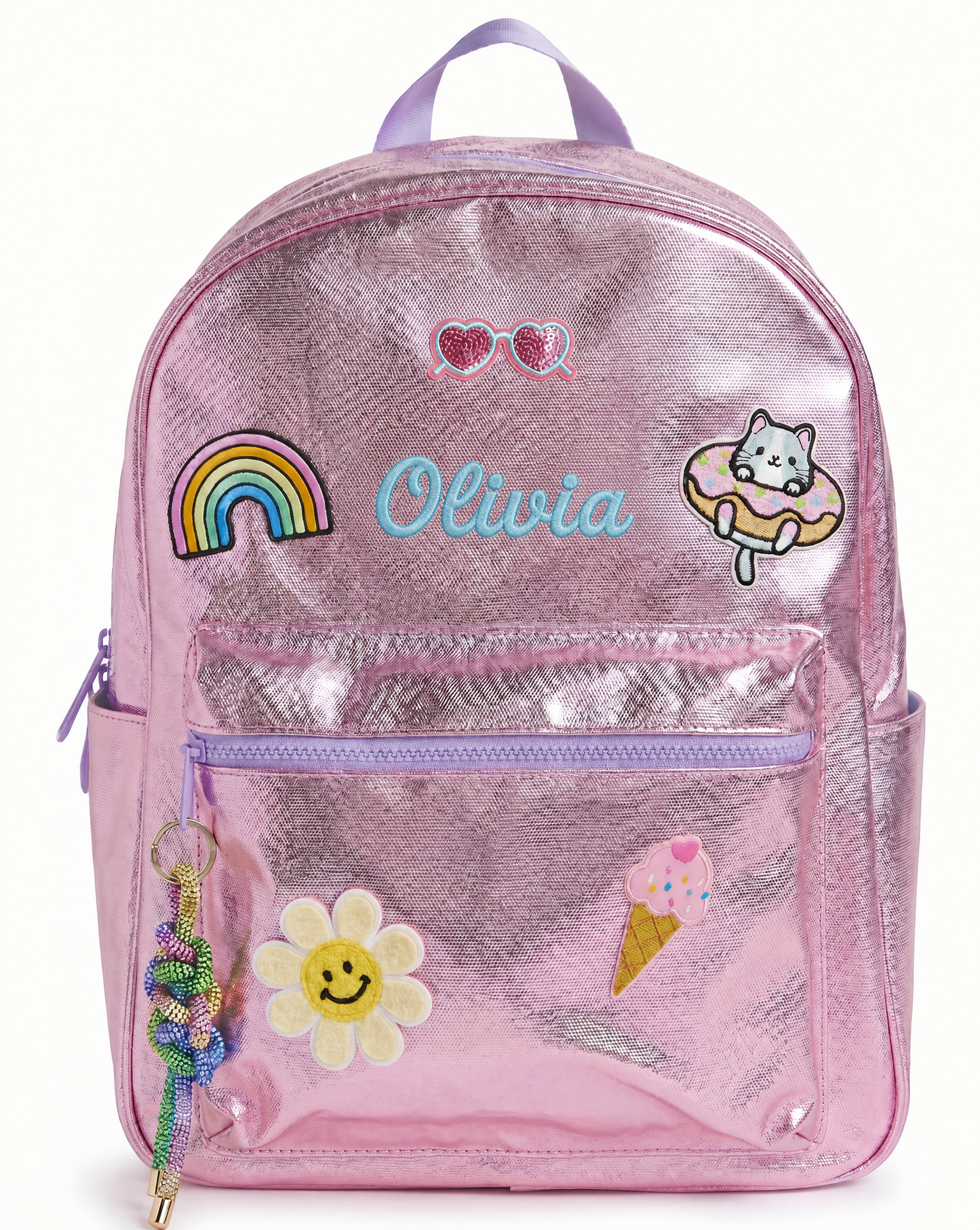 Pink Metallic Personalized Kids Backpack - Medium