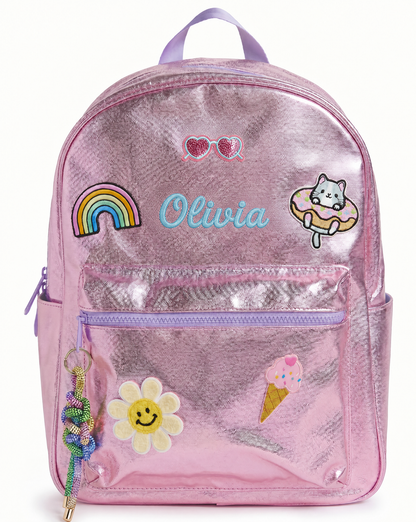 Pink Metallic Personalized Kids Backpack - Medium