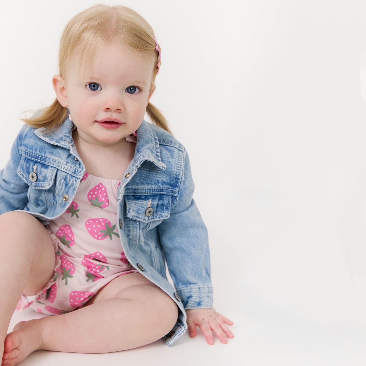 Floral Embroidered  Personalized Baby Denim Jacket, Light Wash