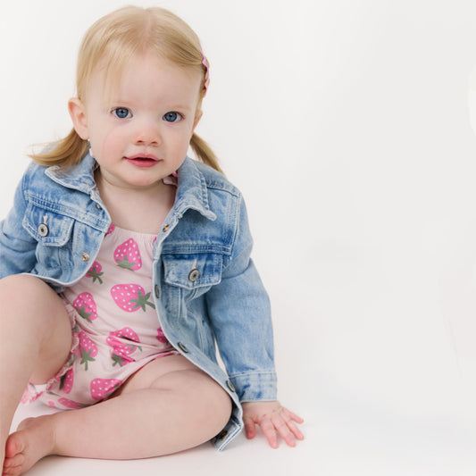 Floral Embroidered  Personalized Baby Denim Jacket, Light Wash