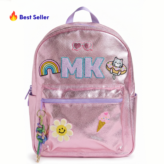 Pink Metallic Personalized Kids Backpack - Medium