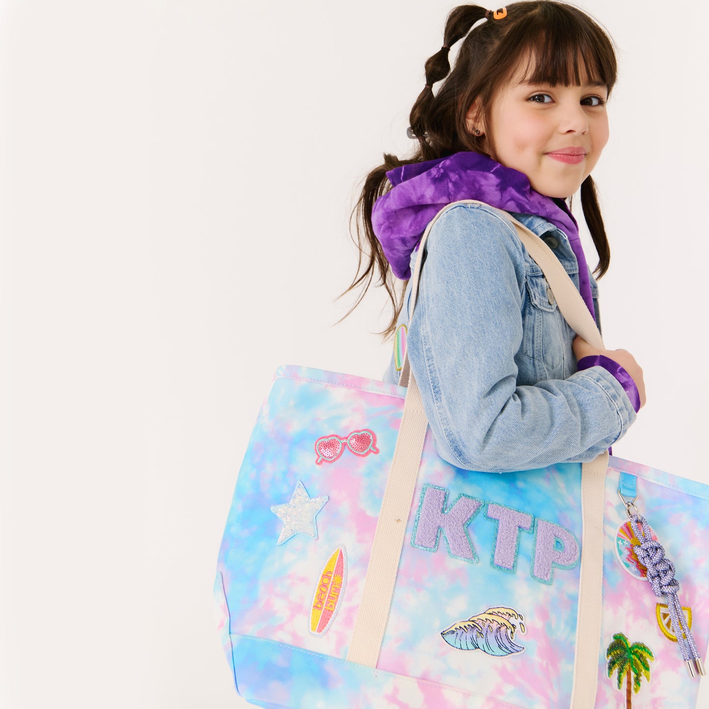 Personalized Tie Dye Kids Tote Bag with Patches