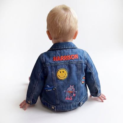 Embroidered Custom Infant Denim Jacket – Dark  Wash | Custom Baby Jean Jacket