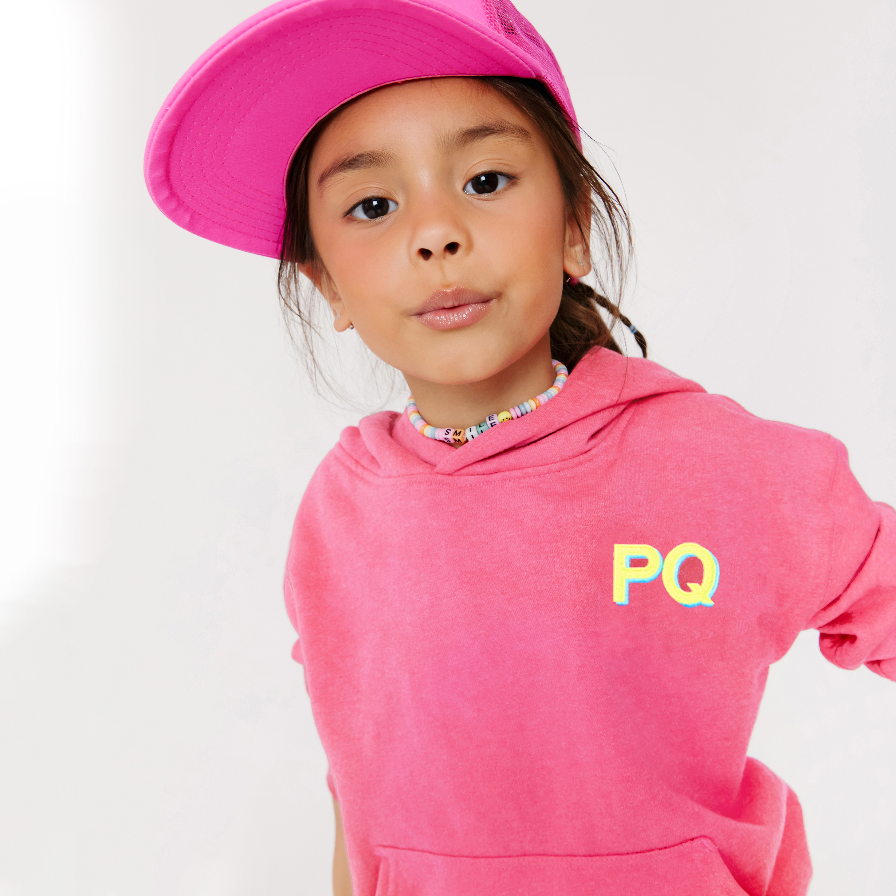 EMBROIDERED INITIAL HOODIE SWEATSHIRT -Pink