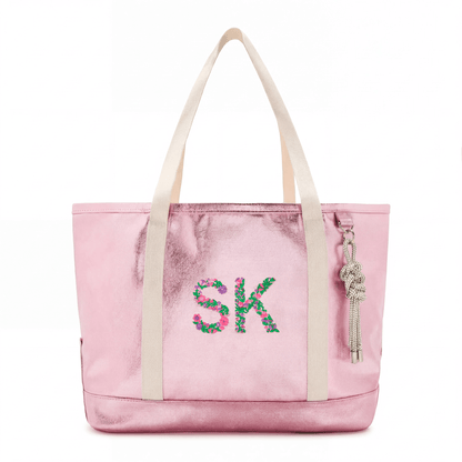 Kids Tote Bag Silver  Metallic Canvas - Embroidered Name