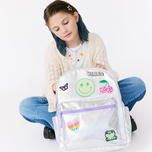 girls silver backpack