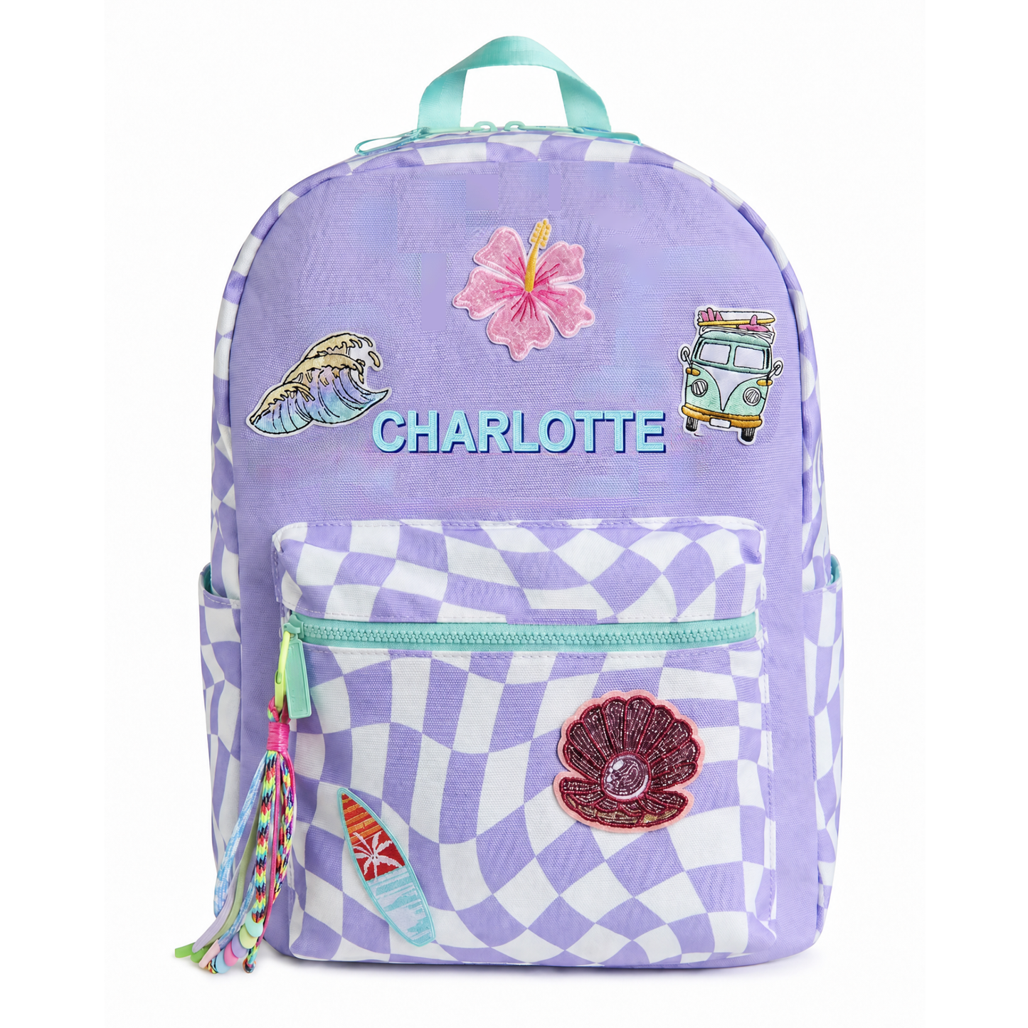 Purple Checkered Personalized Kids Backpack - Large
