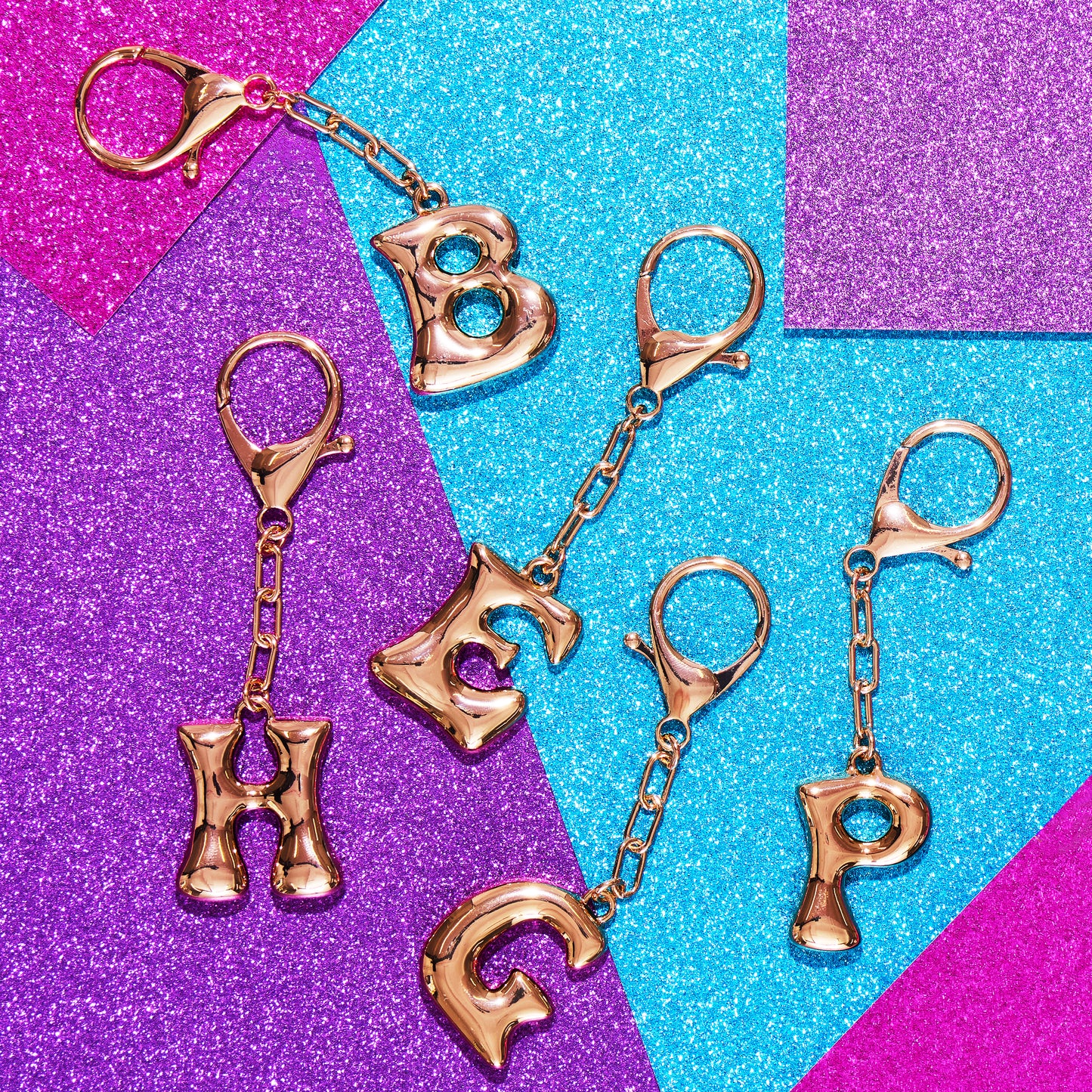 Gold Initial Letter Bag Charm Keychain