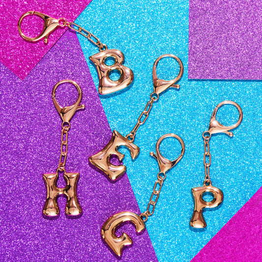 Gold Initial Letter Bag Charm Keychain