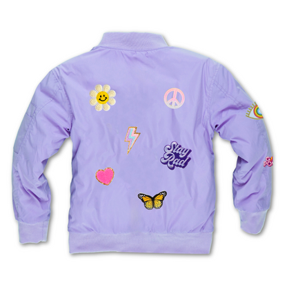 Lilac Patched Nylon Bomber - SHIPS THE NEXT DAY!