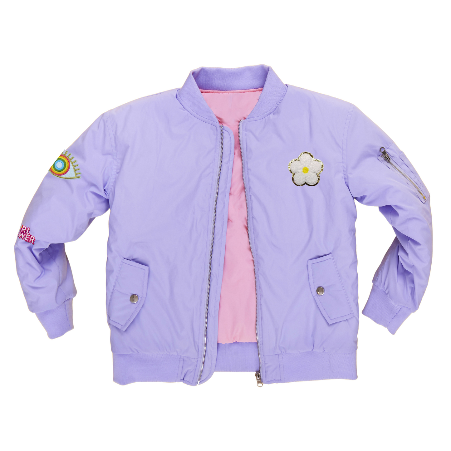 Lilac Patched Nylon Bomber - SHIPS THE NEXT DAY!