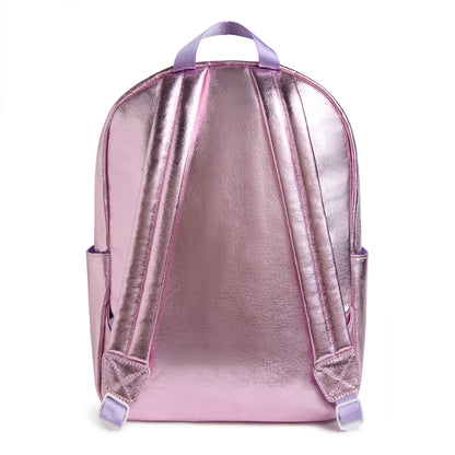 Personalized Pink Metallic Patched Kids Backpack, Medium