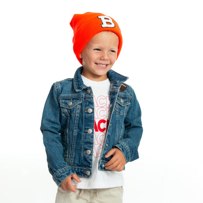 boy in orange custom beanie