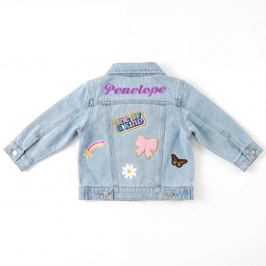 Personalized Baby Denim Jacket – Embroidered Name, Light Wash