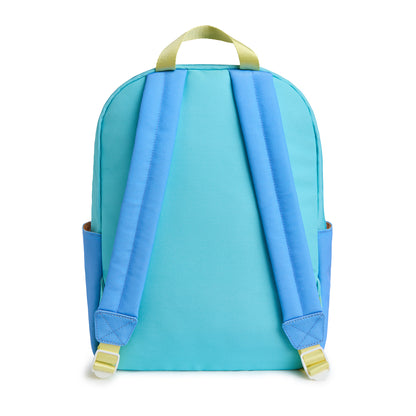 Blue  kids backpack with straps on a white background