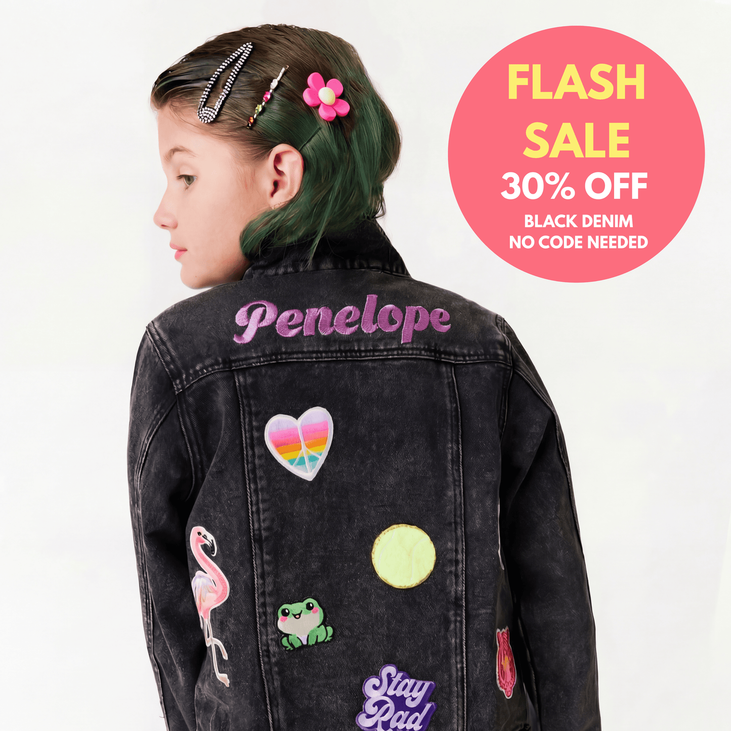 Personalized Kids Denim Jacket – Embroidered Name, Black Wash