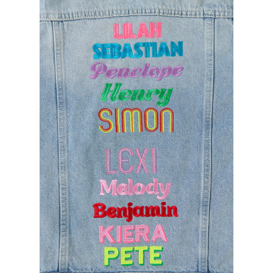 Personalized Kids Denim Jacket – Embroidered Name, Dark Wash