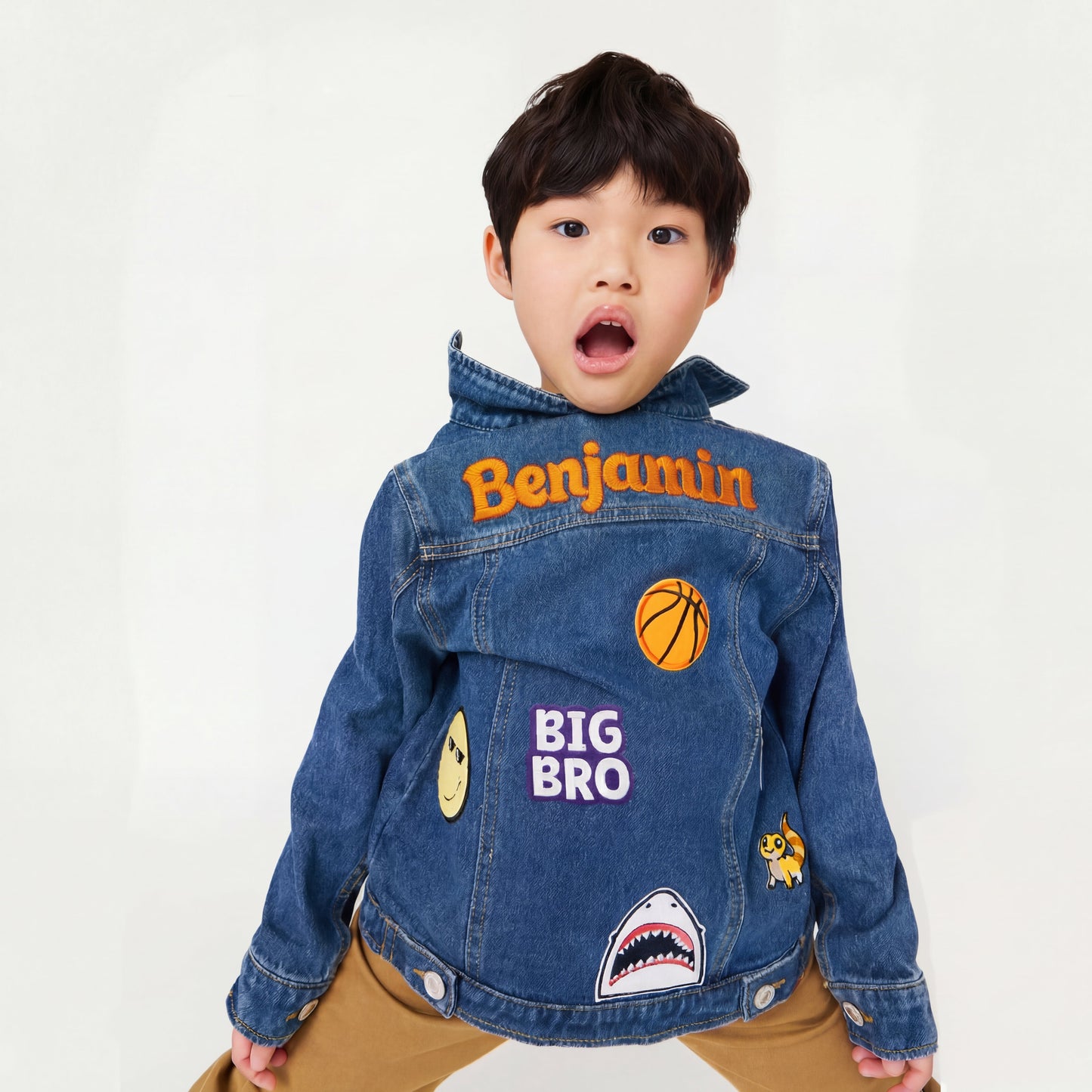 Personalized Kids Denim Jacket – Embroidered Name, Dark Wash