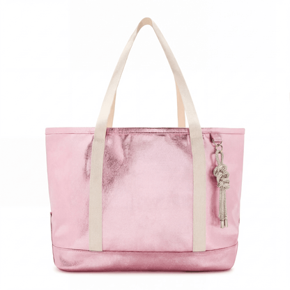 Personalized  Kids Tote Bag with Patches Pink Metallic Canvas